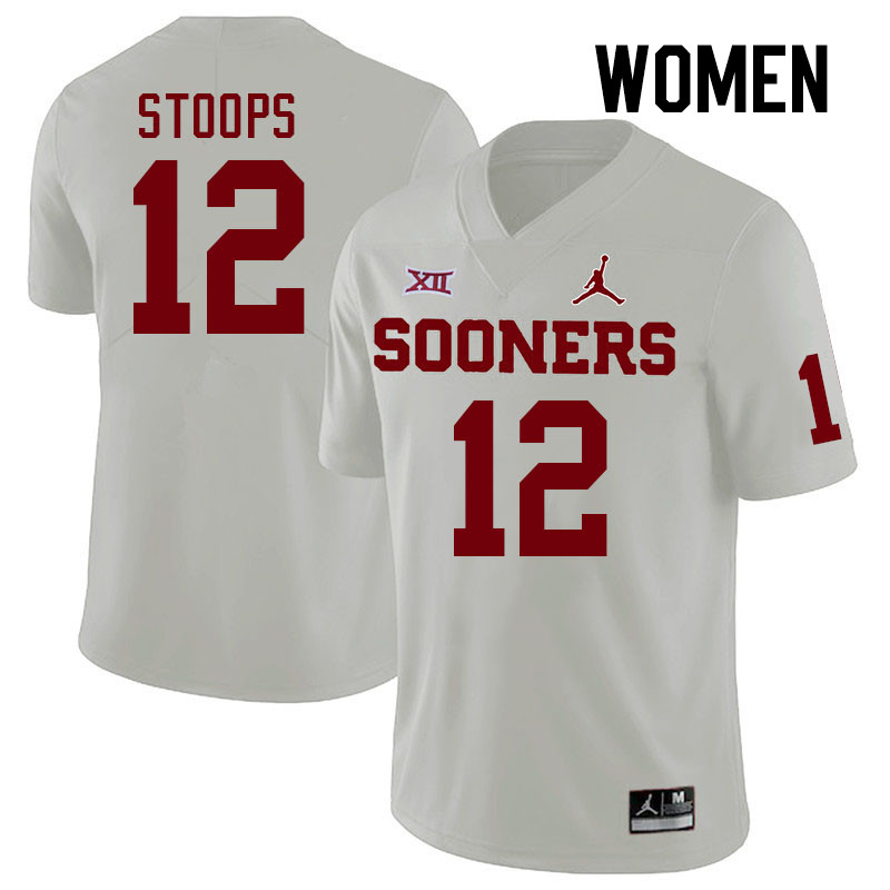 Women #12 Drake Stoops Oklahoma Sooners College Football Jerseys Stitched Sale-White - Click Image to Close